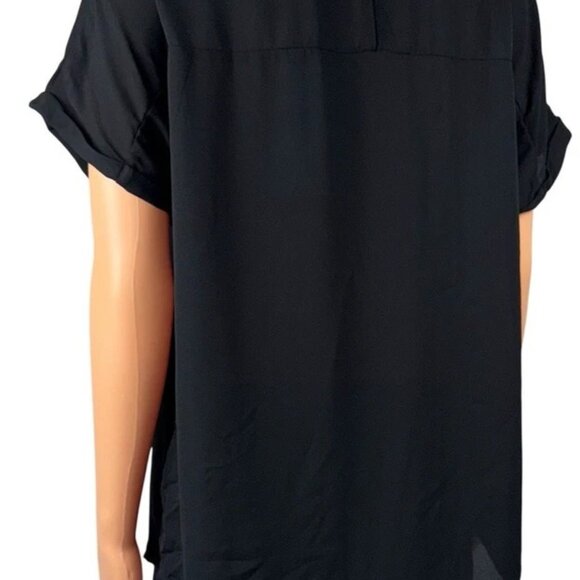 Buffalo David Bitton Womens Size XXL Black Woven Blouse Patch Pockets Keyhole 2X - Picture 3 of 8